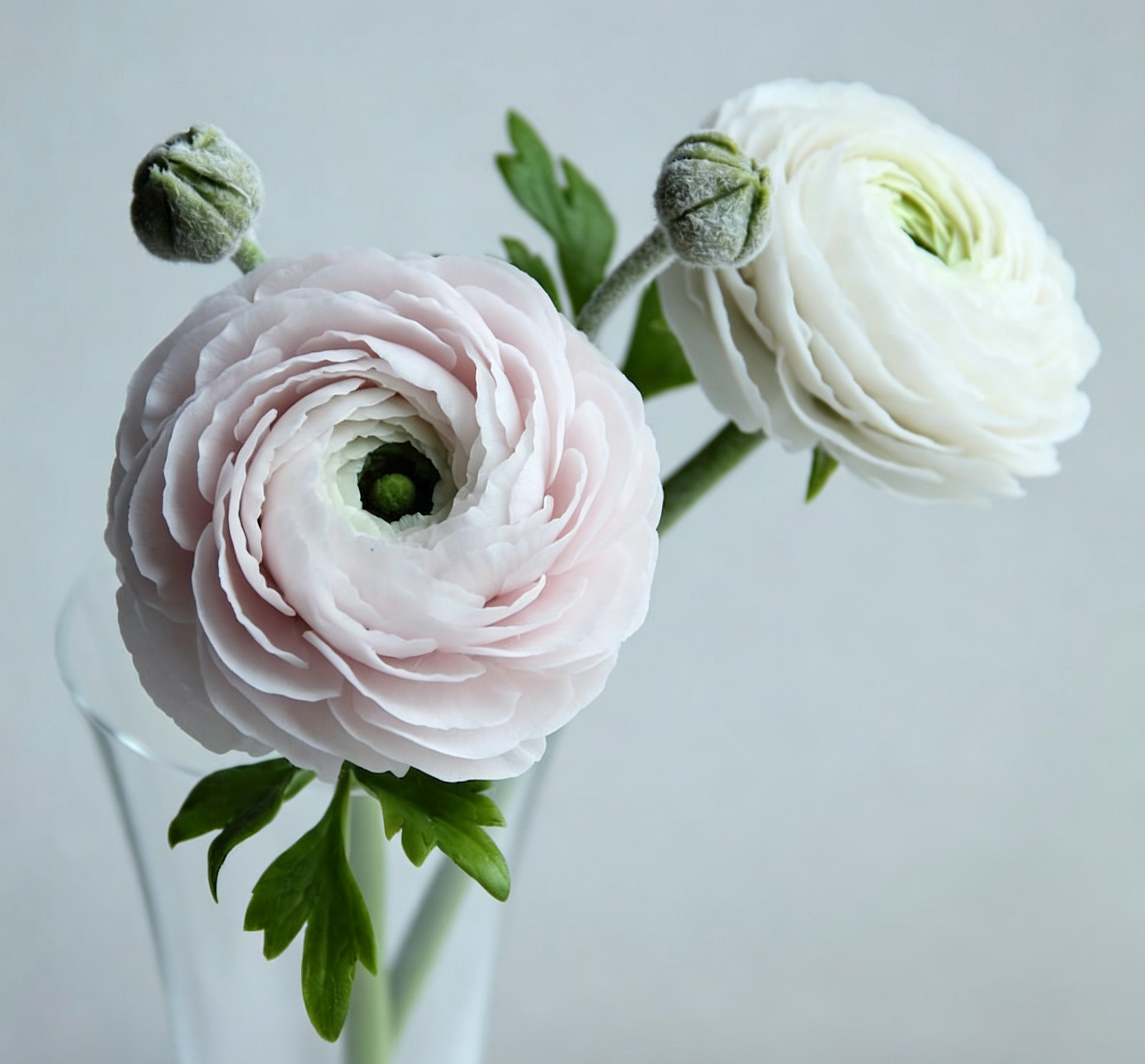 Fleur Renoncule Real Touch en Porcelaine Froide Sculptée à la Main - 28 cm