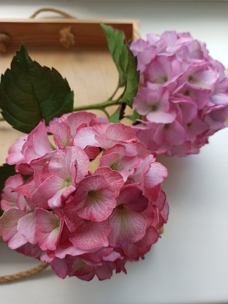 Tige d'hortensia rose artificiel au toucher réel 29 cm pour décoration intérieure