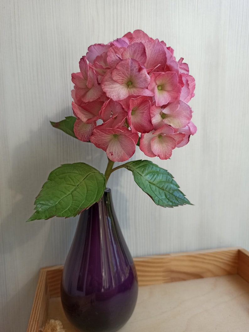 Tige d'hortensia rose artificiel au toucher réel 29 cm pour décoration intérieure