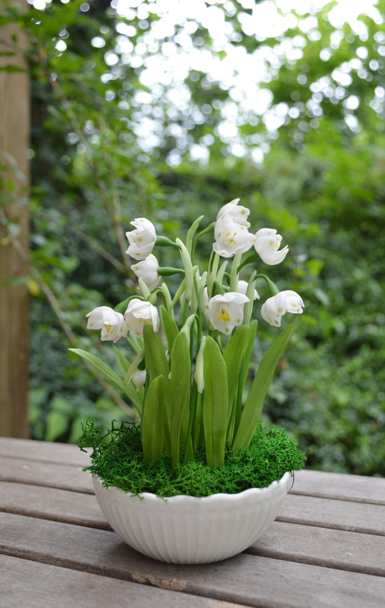 Perce-neige en porcelaine froide - Arrangement floral décoratif blanc 17 cm