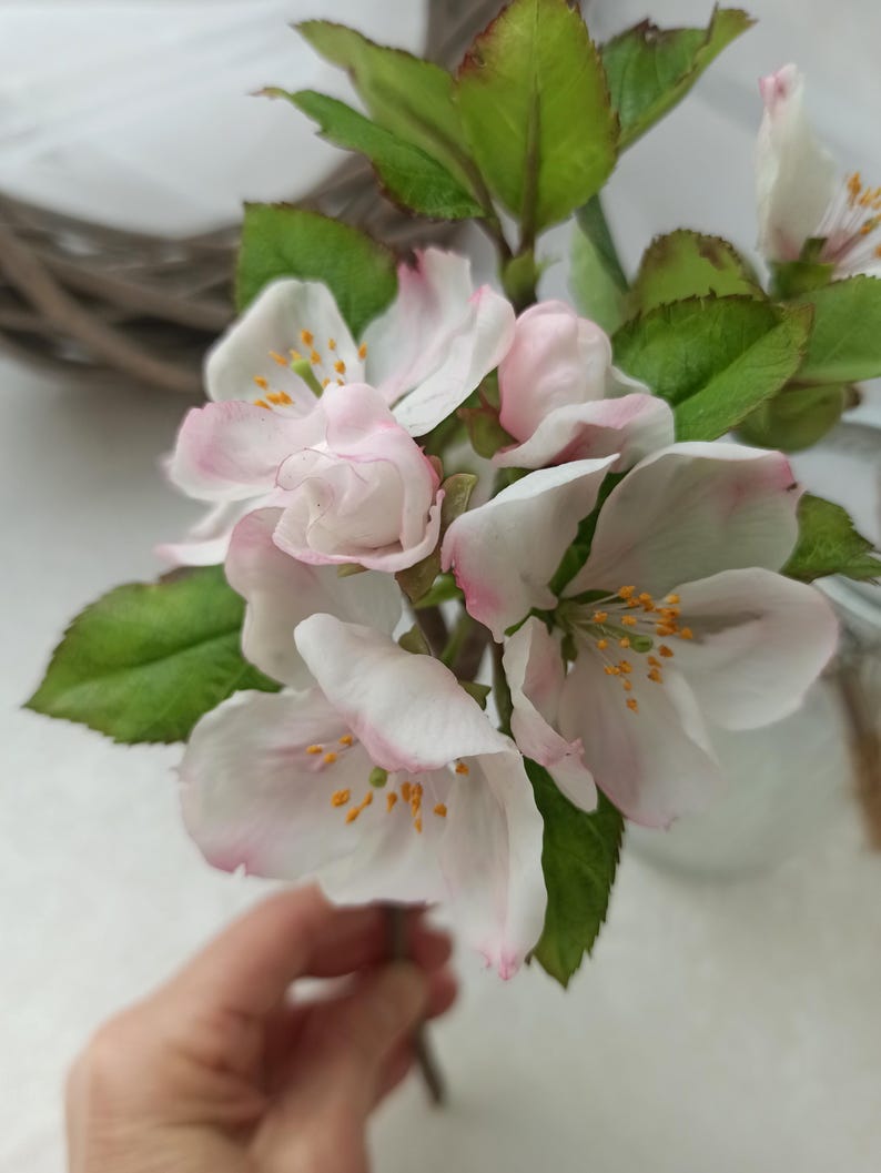 Branche de pommier en fleurs en porcelaine froide, 26 cm, décoration de table printanière