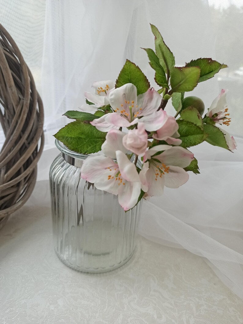 Branche de pommier en fleurs en porcelaine froide, 26 cm, décoration de table printanière