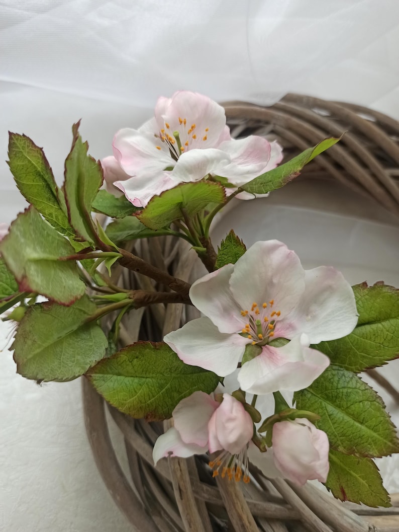 Branche de pommier en fleurs en porcelaine froide, 26 cm, décoration de table printanière
