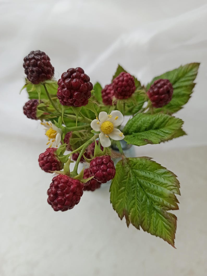 Branche de mûre en pâte polymère réaliste, décoration maison 26 cm