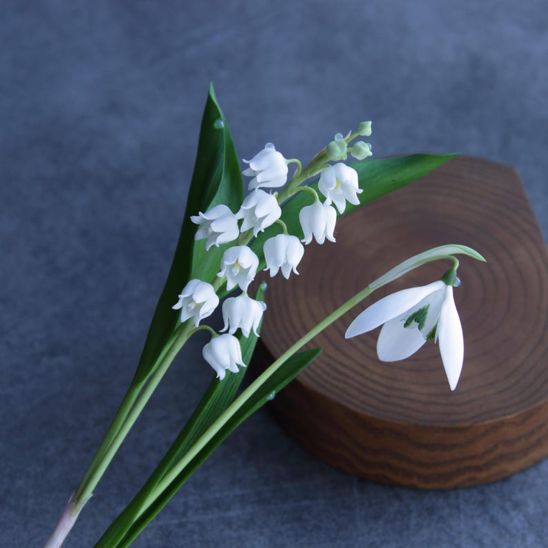 Perce-neige et Muguet en Porcelaine Faits à la Main, Sculpture Botanique Réaliste, Décoration de Table de Mariage