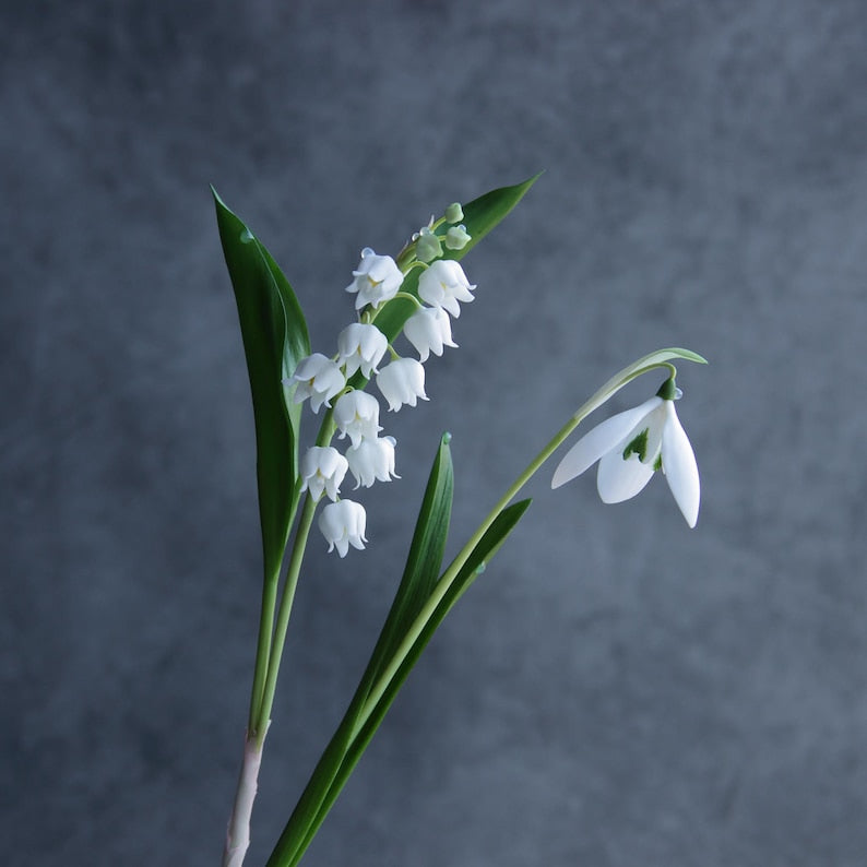 Perce-neige et Muguet en Porcelaine Faits à la Main, Sculpture Botanique Réaliste, Décoration de Table de Mariage