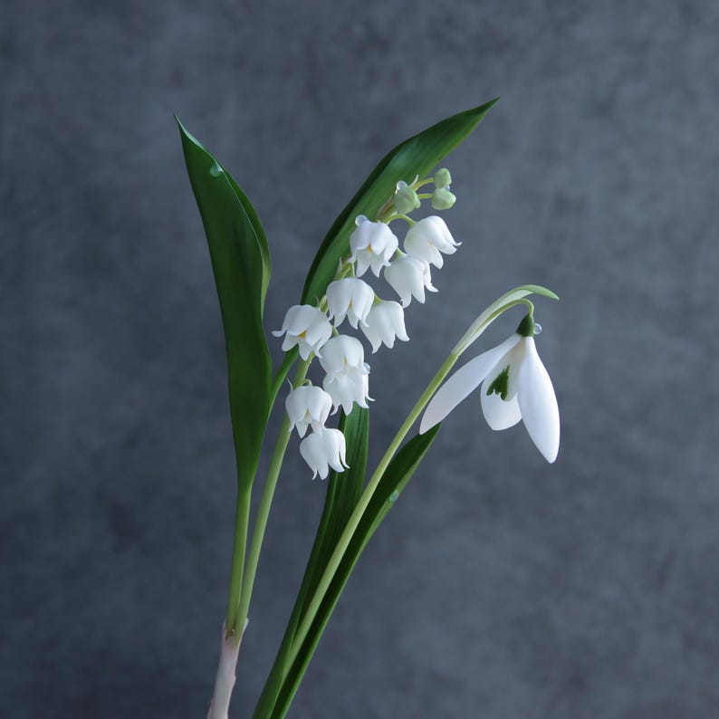 Perce-neige et Muguet en Porcelaine Faits à la Main, Sculpture Botanique Réaliste, Décoration de Table de Mariage
