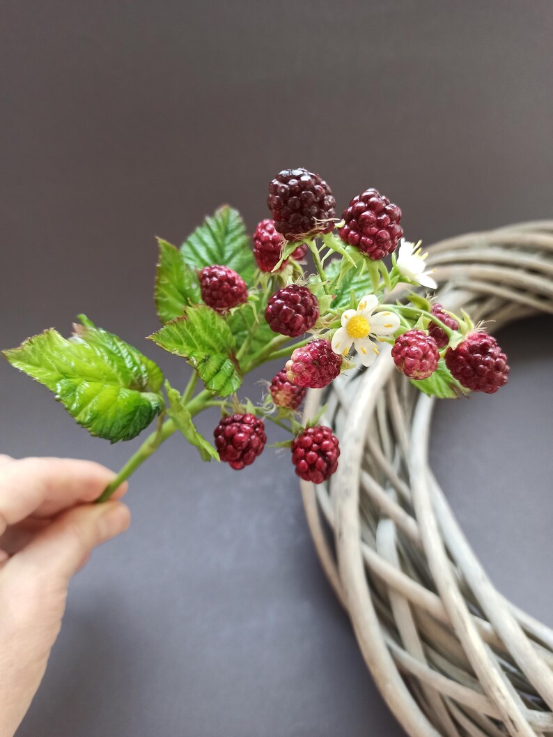 Branche de mûre en pâte polymère réaliste, décoration maison 26 cm