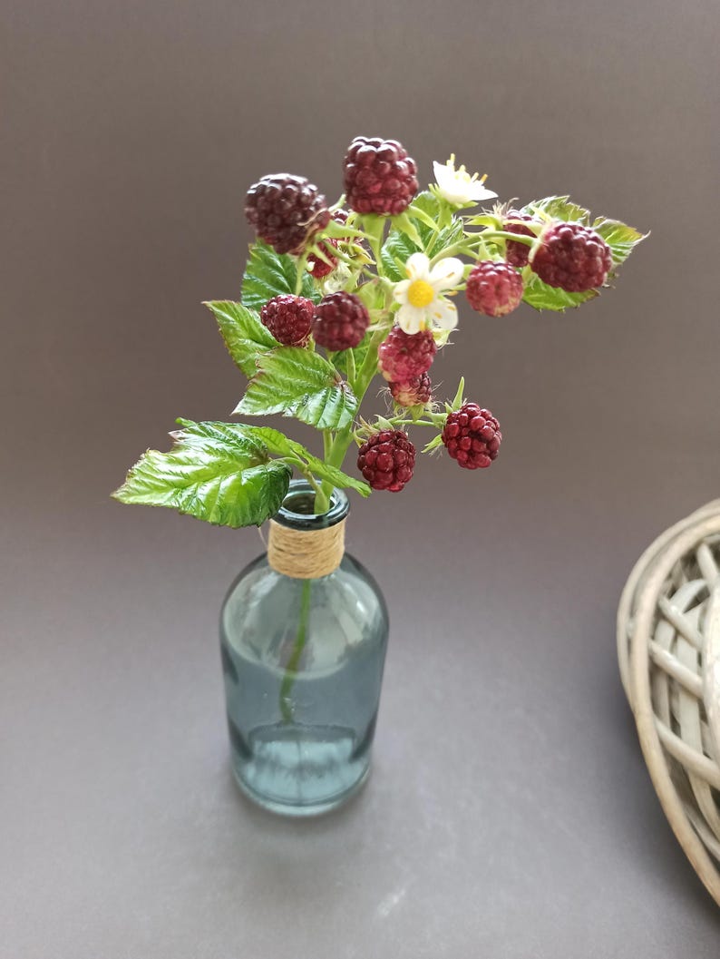 Branche de mûre en pâte polymère réaliste, décoration maison 26 cm