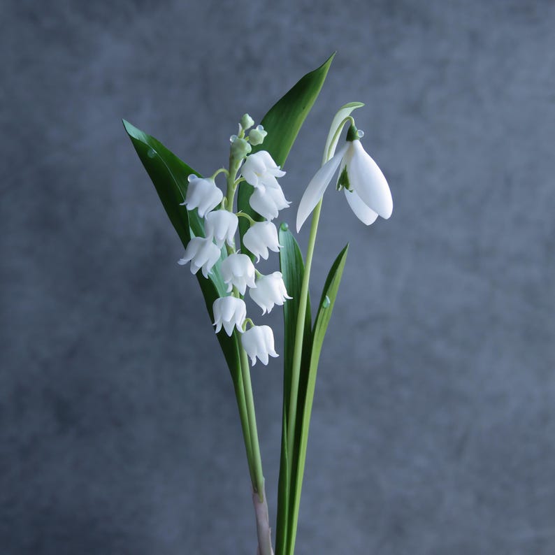 Perce-neige et Muguet en Porcelaine Faits à la Main, Sculpture Botanique Réaliste, Décoration de Table de Mariage