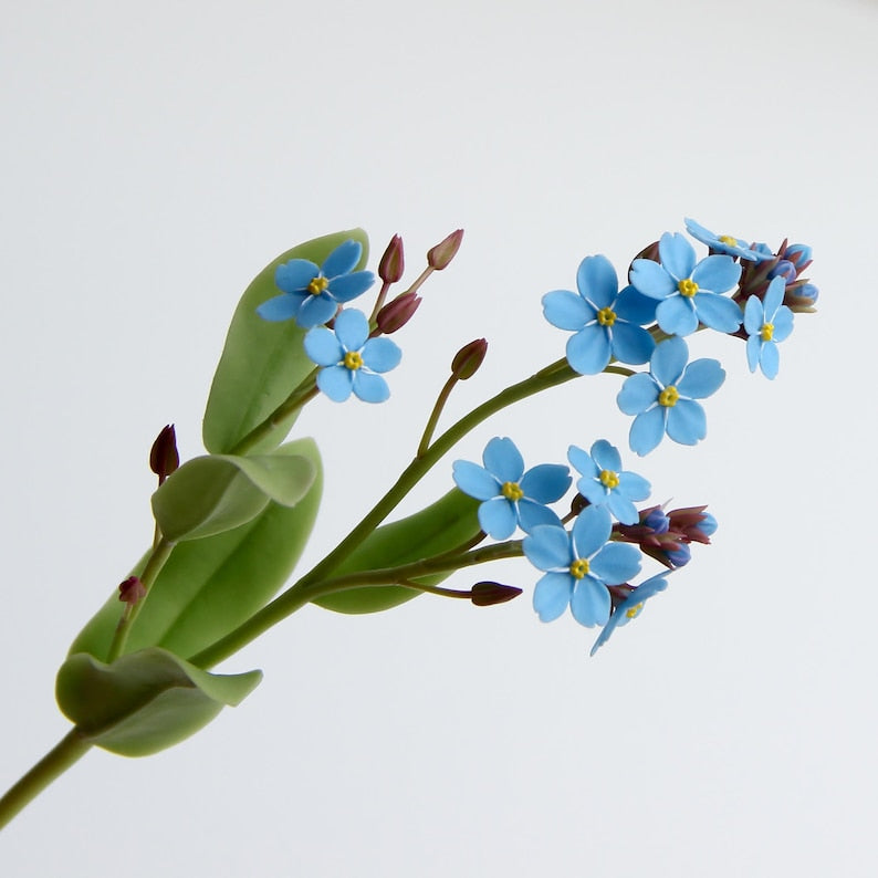 Myosotis réaliste porcelaine froide 22 cm fait main fleur artificielle