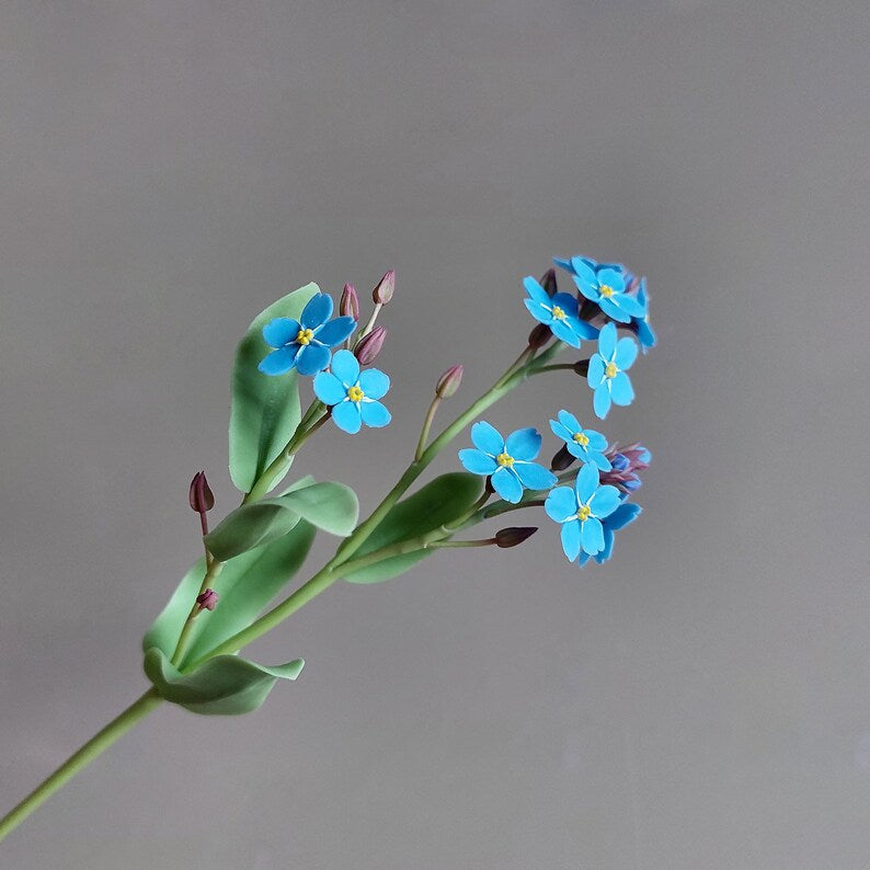 Myosotis réaliste porcelaine froide 22 cm fait main fleur artificielle