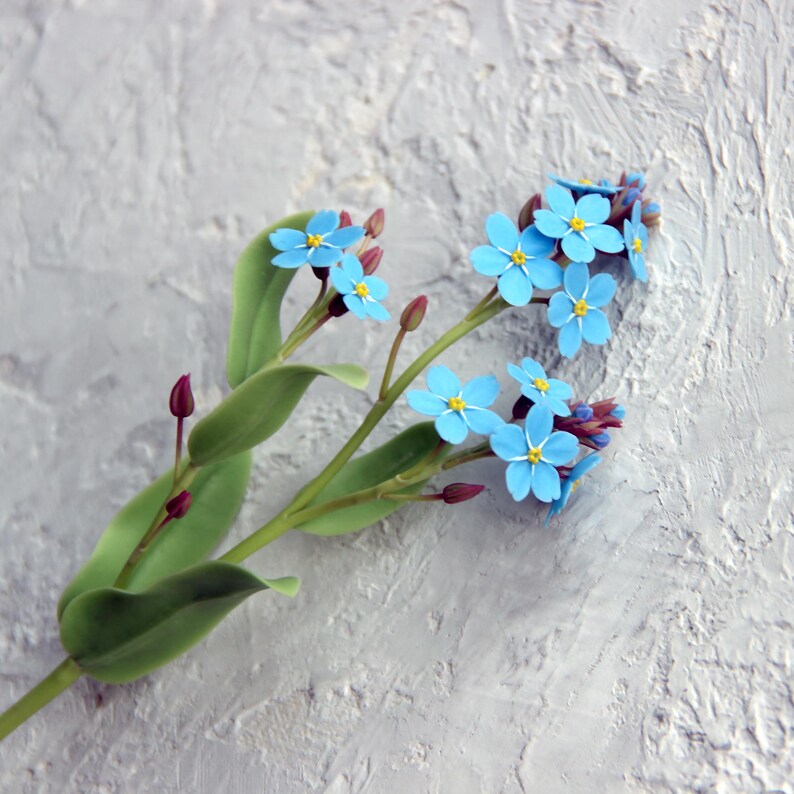 Myosotis réaliste porcelaine froide 22 cm fait main fleur artificielle