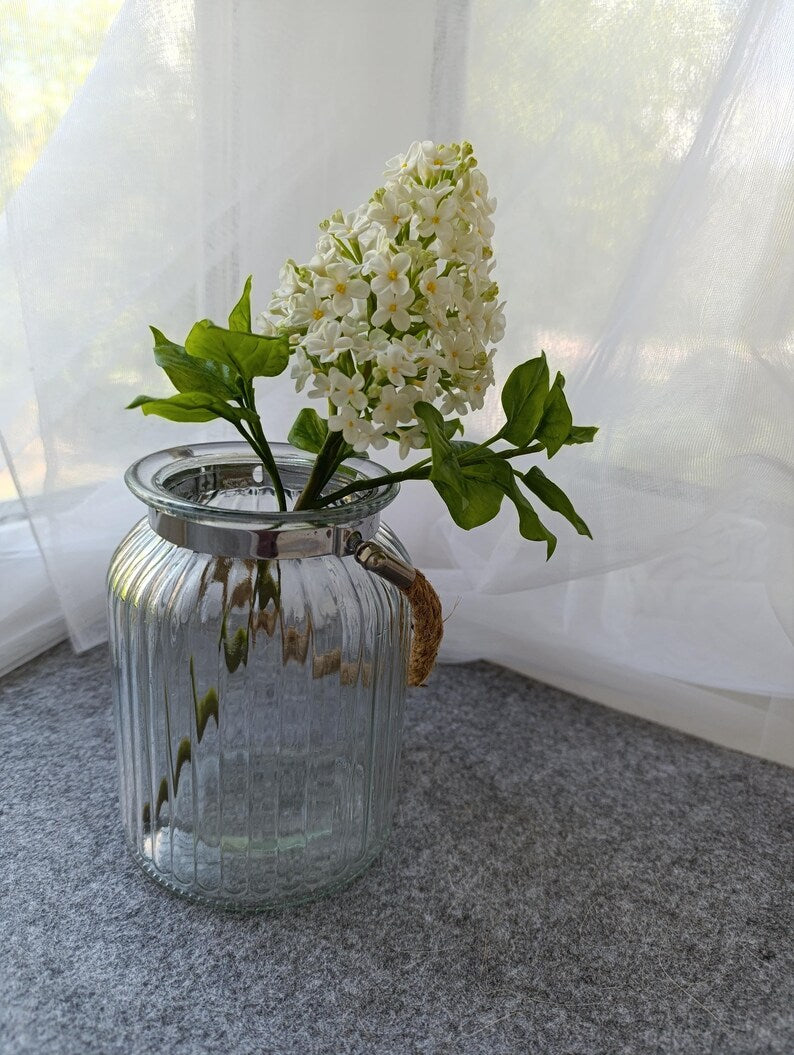 Tige de lilas blanc faite main, fleurs artificielles réalistes en pâte polymère, 28 cm, décoration mariage intérieur