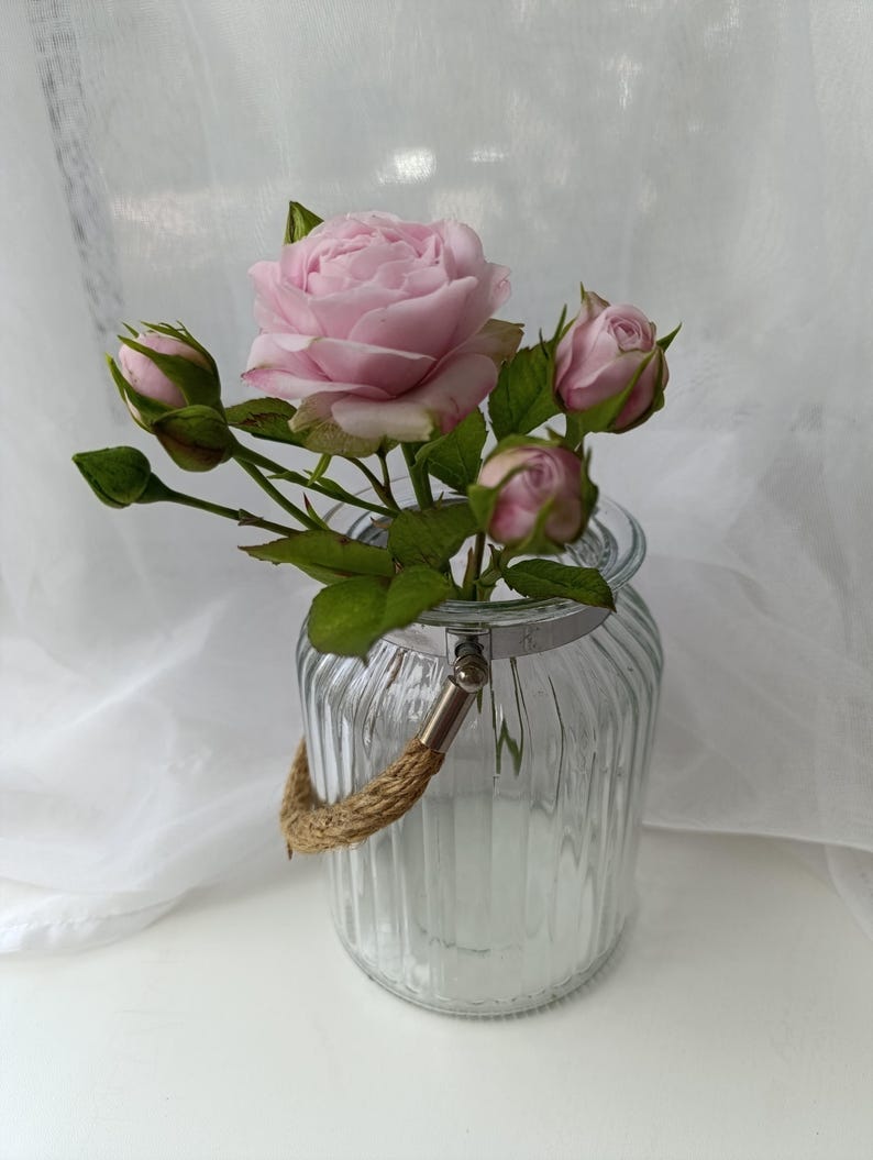 Rose réaliste en argile polymère, branche de rosier artificielle, tige longue 22 cm, fleur poudré