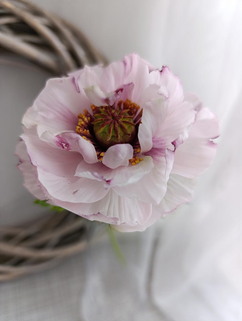 Coquelicot en porcelaine froide rose réaliste décoration maison 7.5 cm x 26 cm