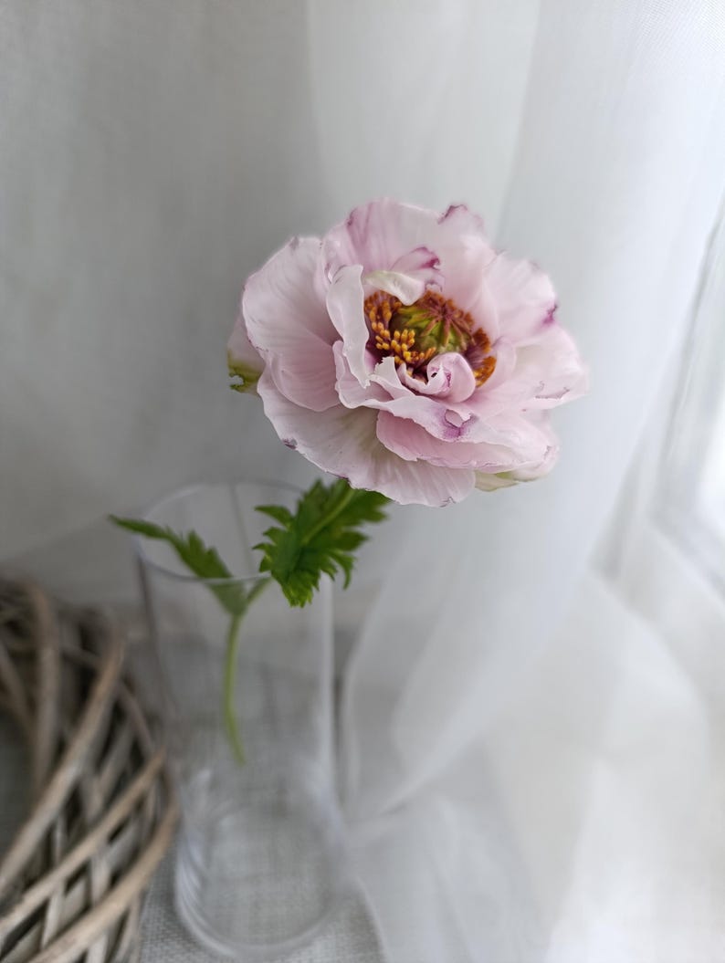 Coquelicot en porcelaine froide rose réaliste décoration maison 7.5 cm x 26 cm