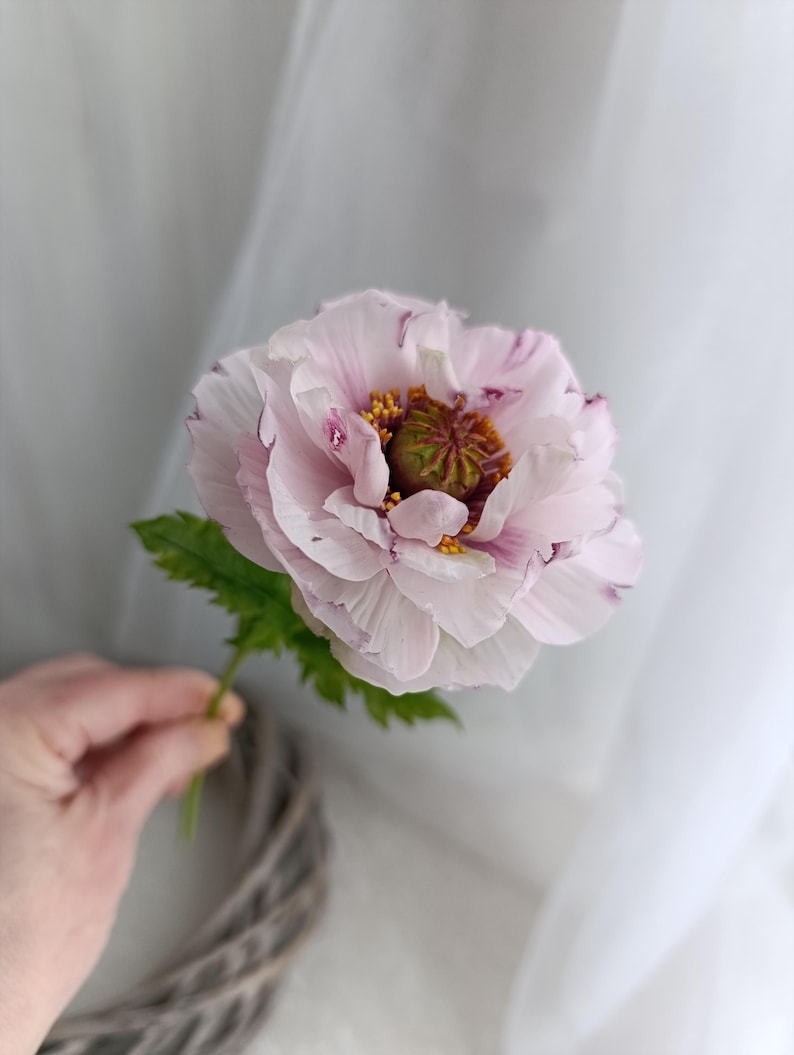 Coquelicot en porcelaine froide rose réaliste décoration maison 7.5 cm x 26 cm