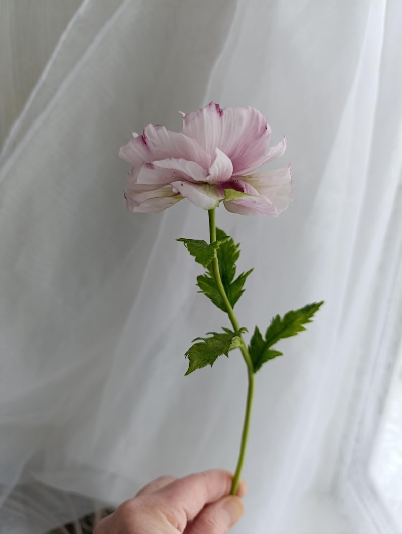 Coquelicot en porcelaine froide rose réaliste décoration maison 7.5 cm x 26 cm